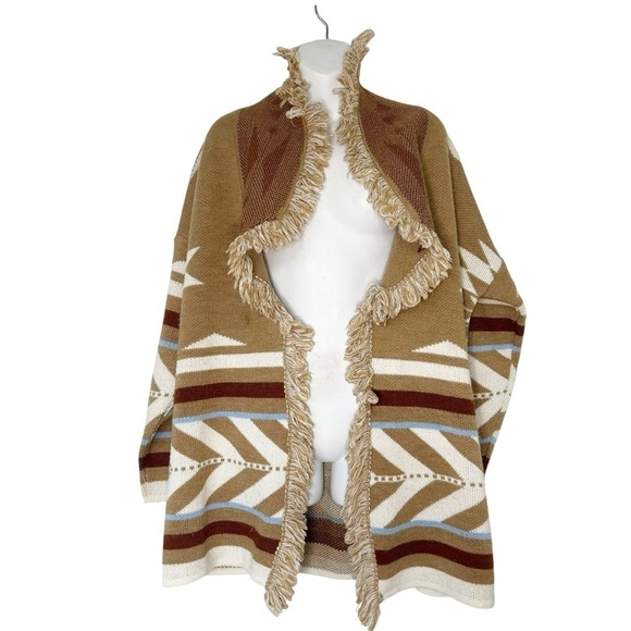 Cocogio Aztec western print wool blend shawl knit sweater size medium cardigan - Picture 1 of 7